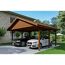 Doppelcarport aus Holz mit zwei Autos