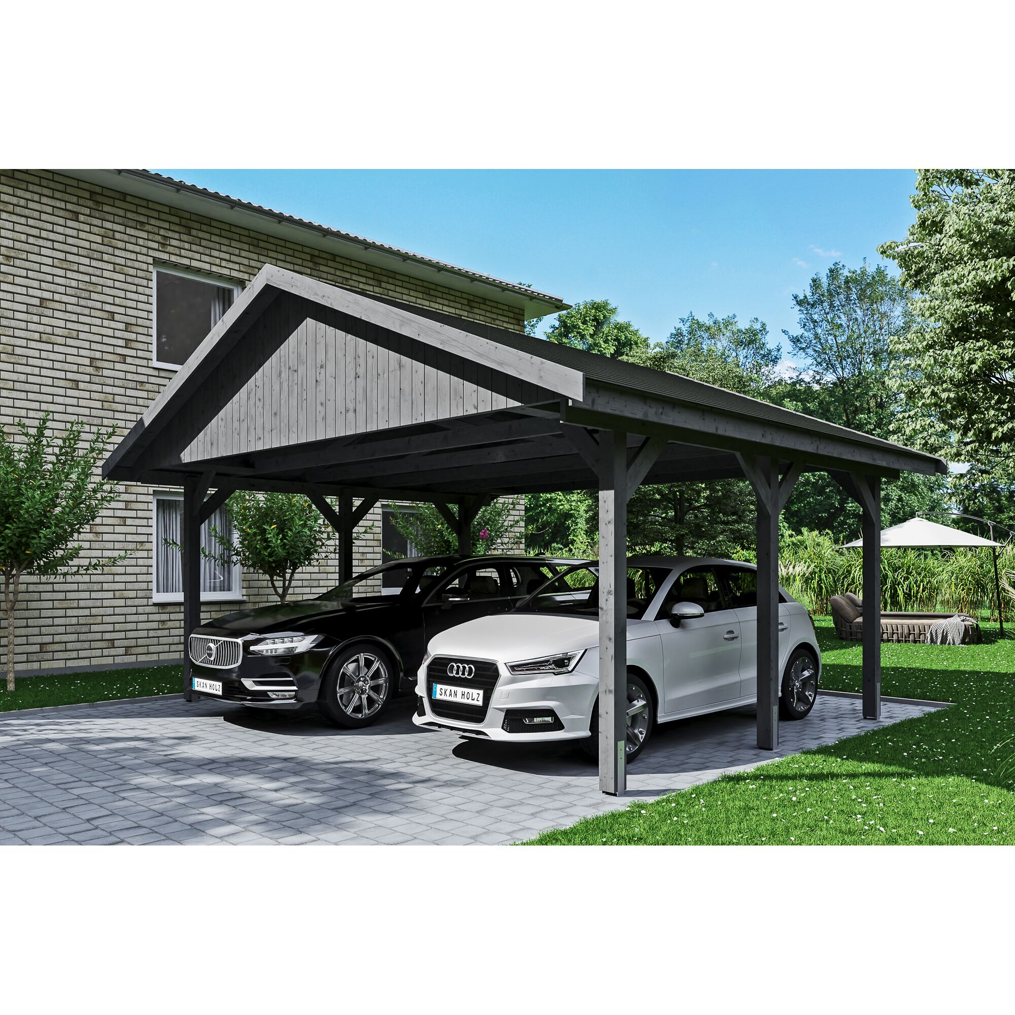 Doppelcarport mit zwei Autos