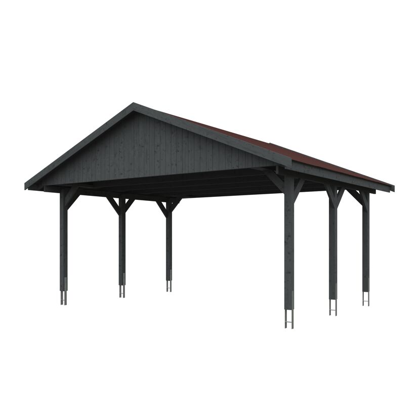 Grauer Carport Wallgau mit rotem Dach