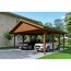 Doppelcarport aus Holz mit zwei Autos