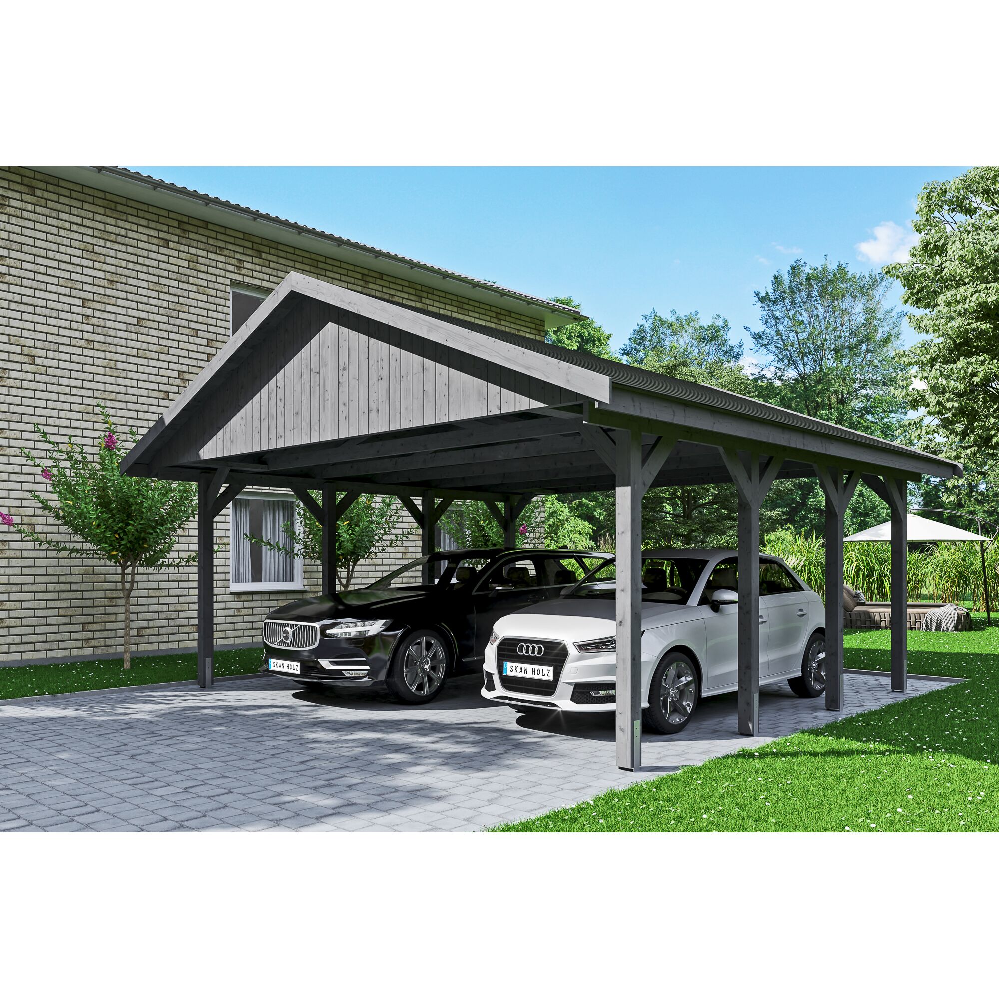Doppelcarport mit zwei Autos