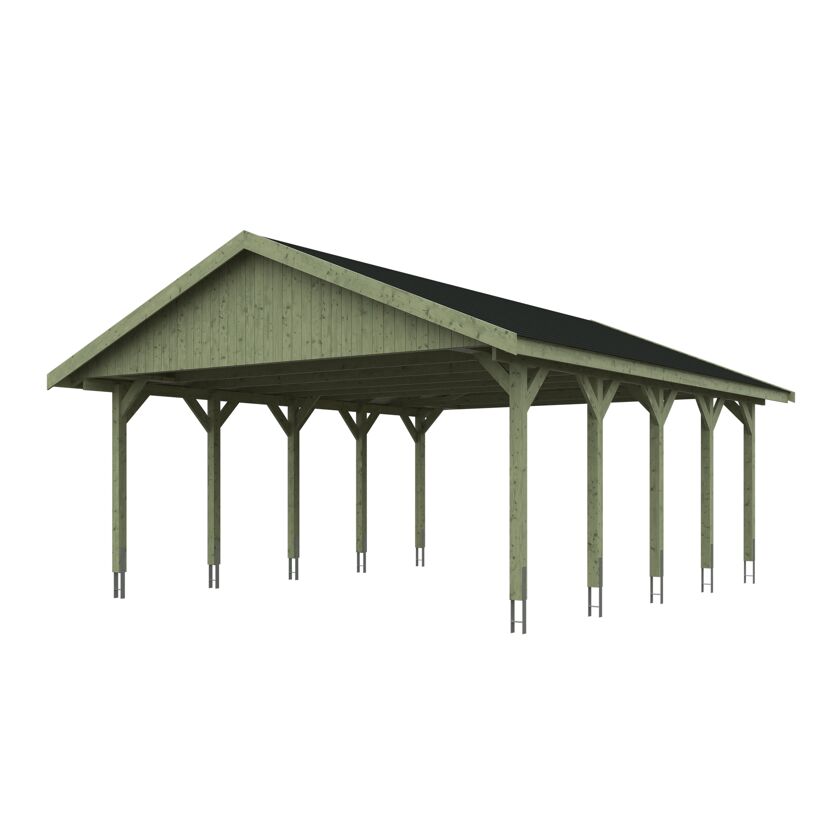 Grüner Carport CP Wallgau mit schwarzem Dach
