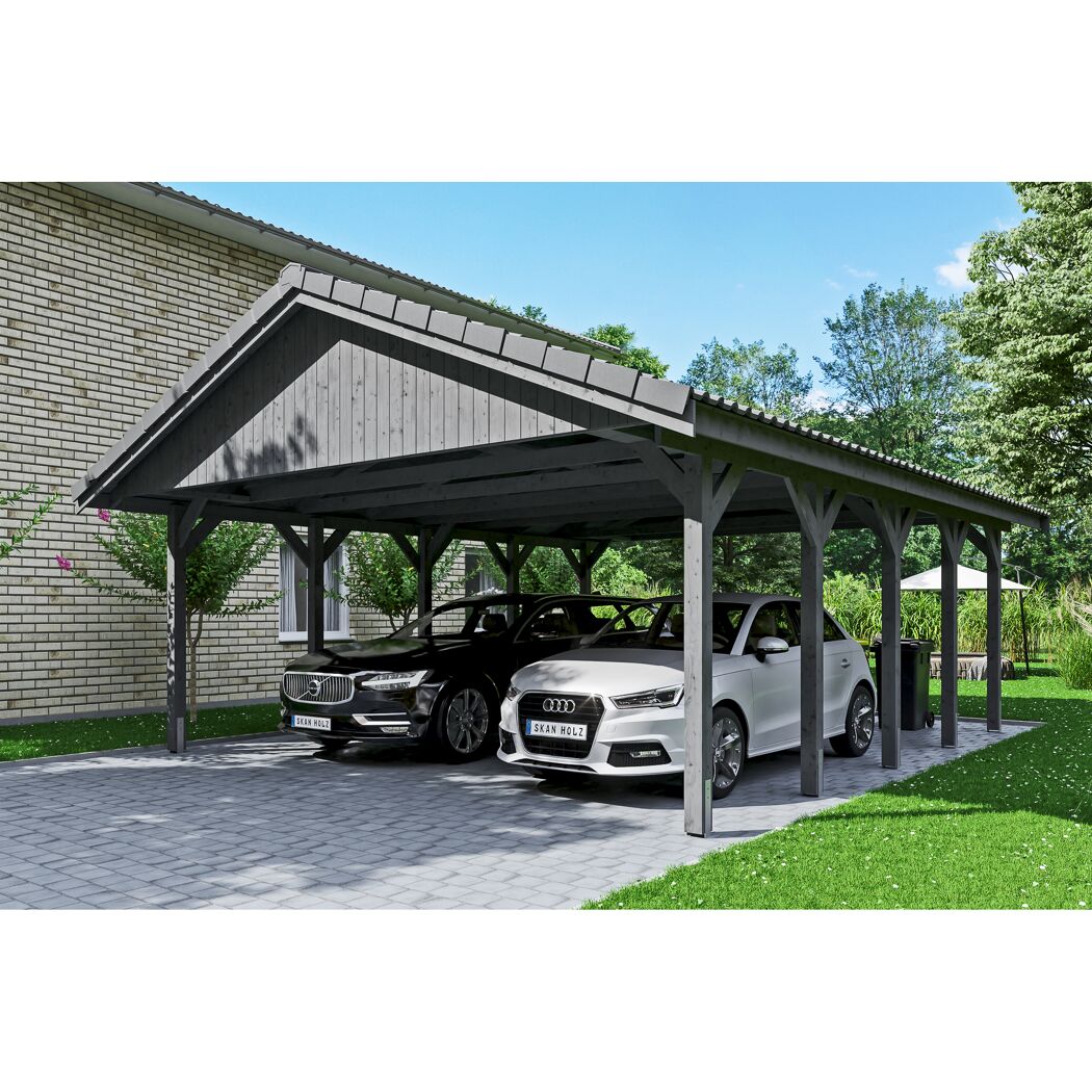 Doppelcarport mit zwei Autos darunter