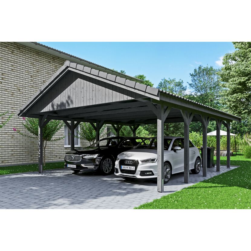 Doppelcarport mit zwei Autos darunter