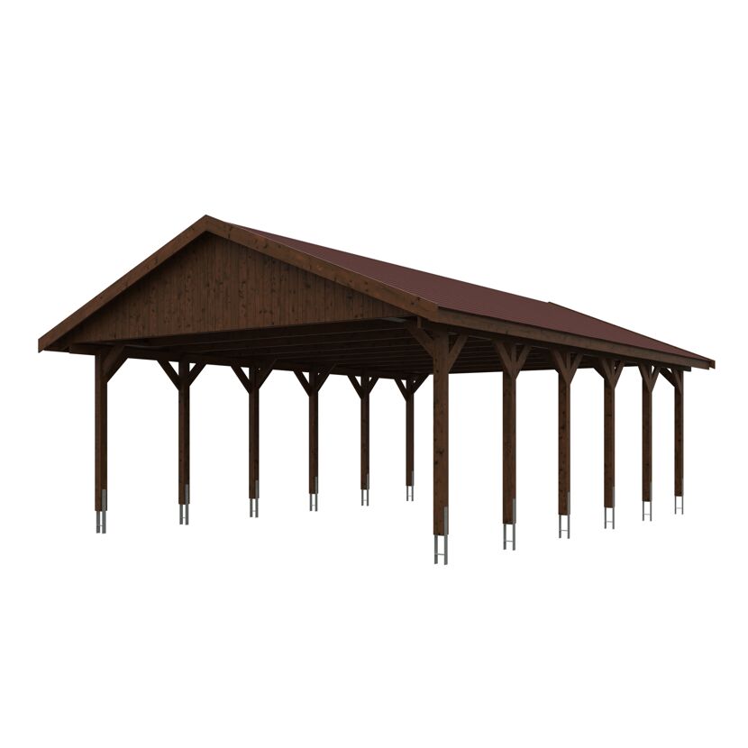 Holz-Carport mit braunem Dach