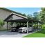 Doppelcarport Wallgau mit zwei Autos und einem Fahrrad