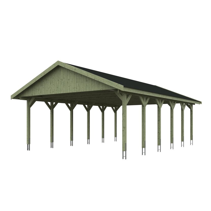 Grüner Carport Wallgau mit schwarzem Dach