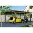 Auto und Motorrad unter einem grauen Carport