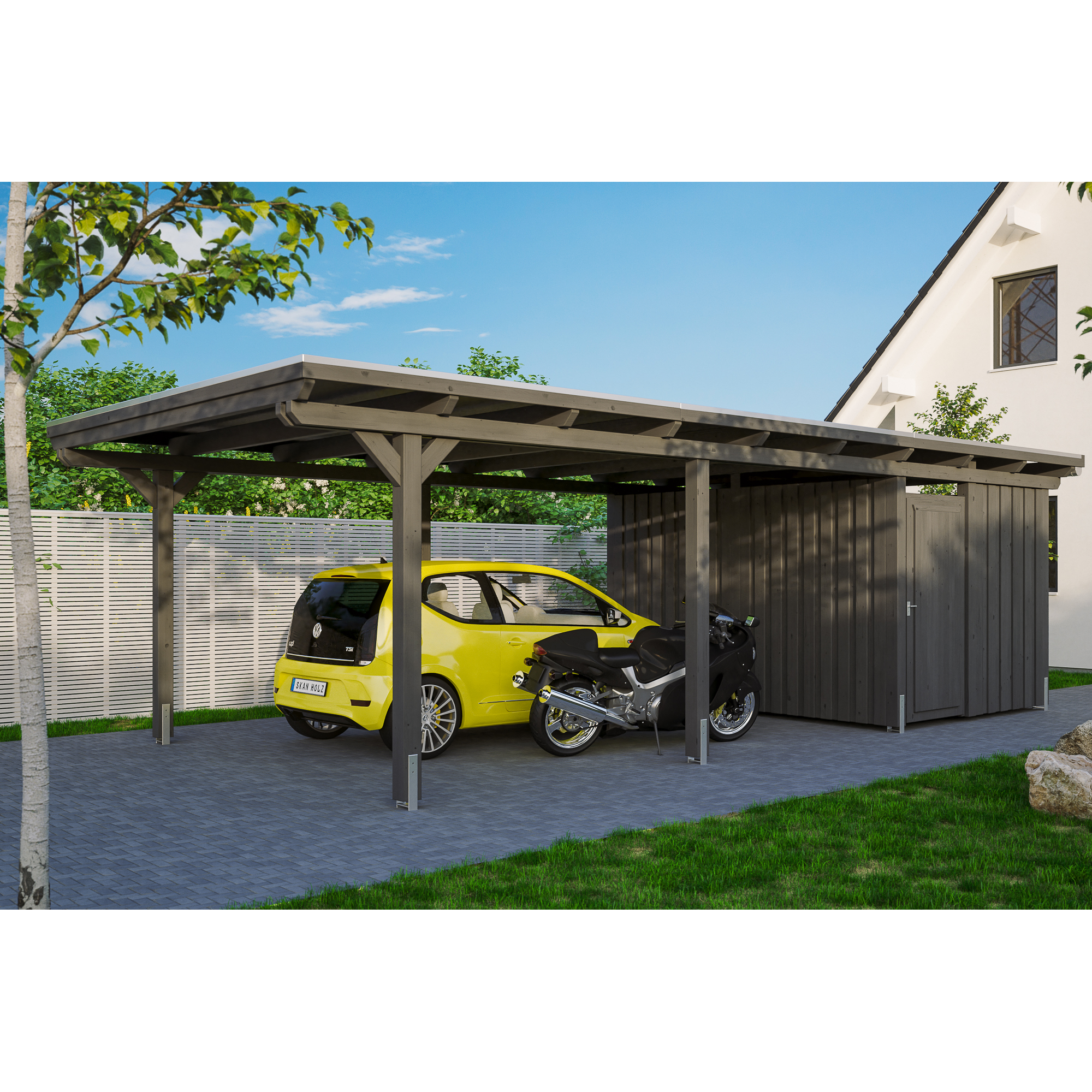SKAN HOLZ Carport ‚Emsland‘ mit Abstellraum 404 x 846 cm grau Aluminiumdach