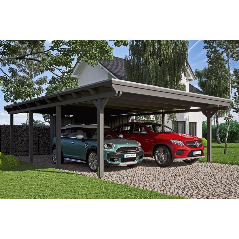 Doppelcarport mit zwei Autos darunter