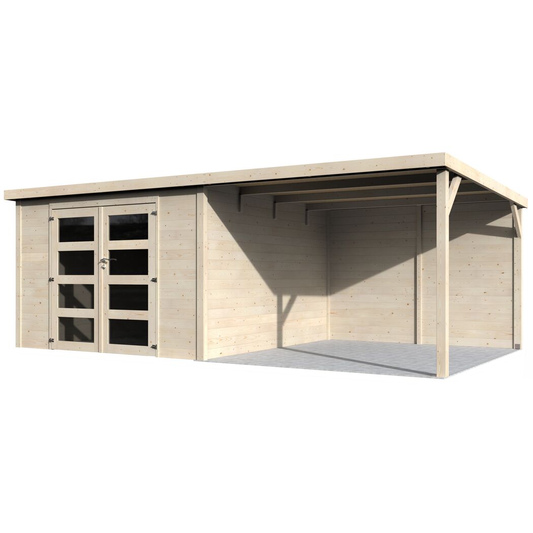 Gartenhaus Delices aus Holz mit Doppeltür und angebauter Überdachung