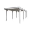Weißer Carport aus Holz.