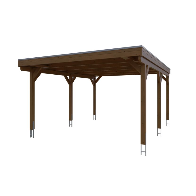 Nussbaumfarbener Carport mit grauem Dach