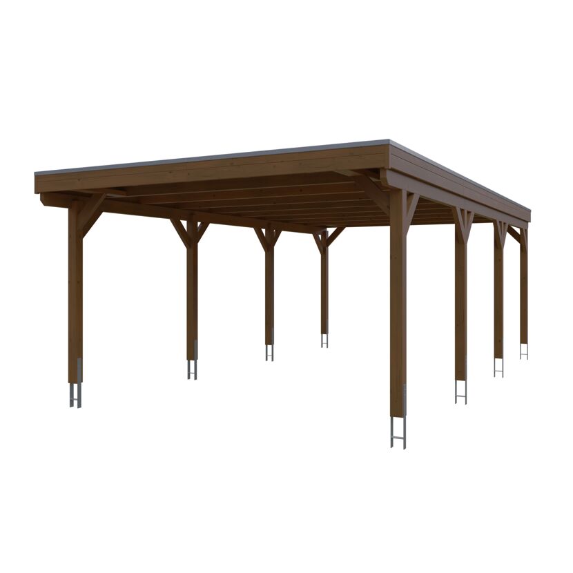 Nussbaumfarbener Carport CP Grunewald 427 x 796 cm