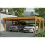Doppelter Carport aus Holz mit zwei Autos