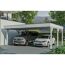 Zwei Autos unter einem weißen Carport