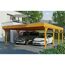 Doppelcarport aus Holz mit zwei Autos
