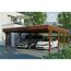 Zwei Autos unter einem Holzdach-Carport.