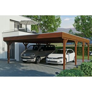 Carport 'Grunewald' nussbaumfarben mit EPDM-Dach 622 x 796 cm
