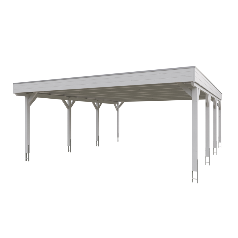 Weißer Carport mit Flachdach
