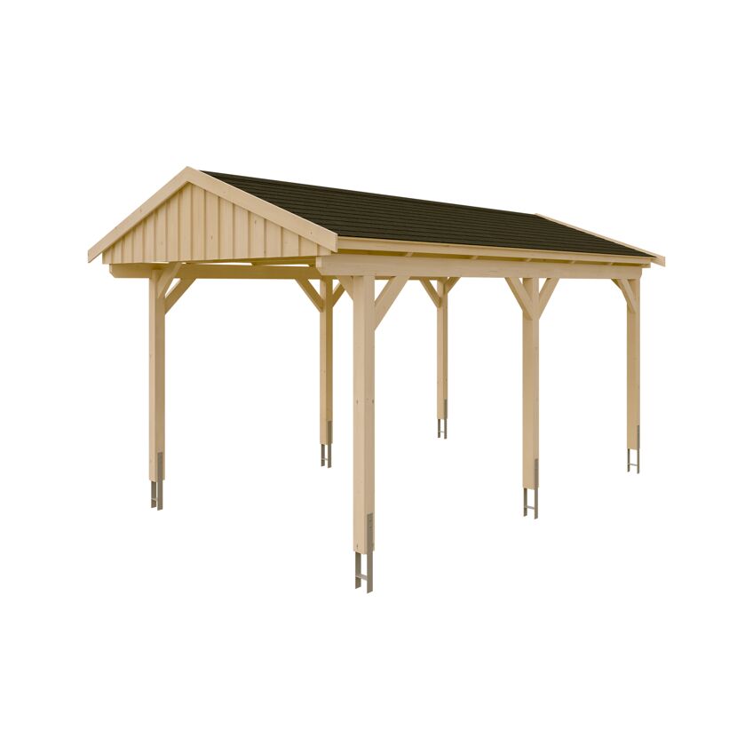 Holzcarport mit schwarzem Dach