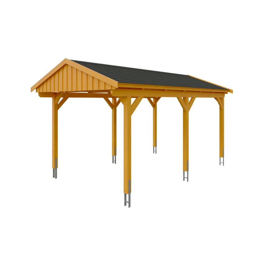 Carport aus Holz mit schwarzem Dach
