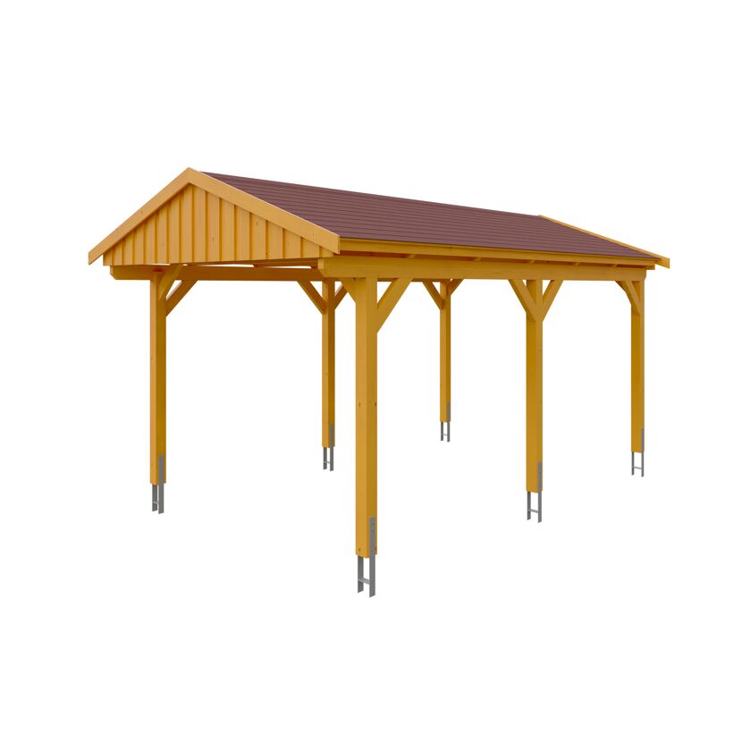 Holzcarport mit braunem Dach
