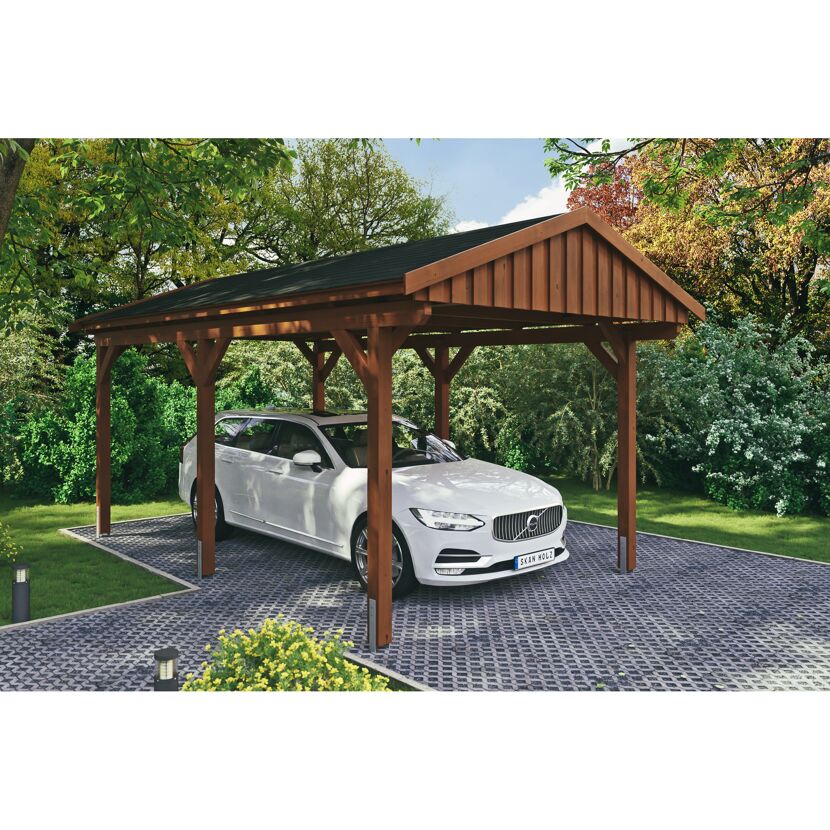 Auto steht unter einem Carport.
