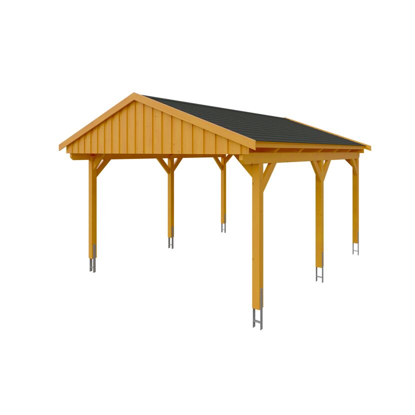 Holzcarport mit schwarzem Dach