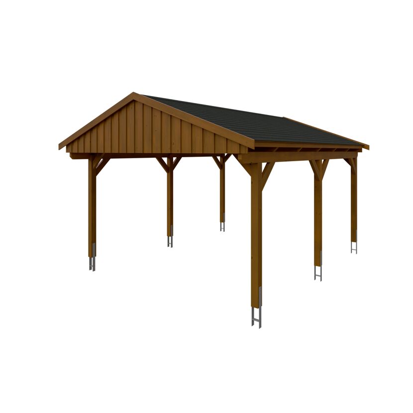 Holzcarport mit schwarzem Dach