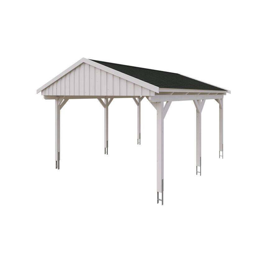Weißer Carport mit schwarzem Dach