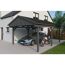 Auto und Motorrad unter einem schwarzen Carport