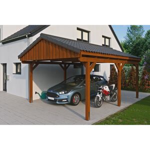 Carport 'Fichtelberg' nussbaumfarben mit Dachlattung 423 x 566 cm