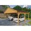 Doppelter Carport aus Holz mit zwei Autos darunter