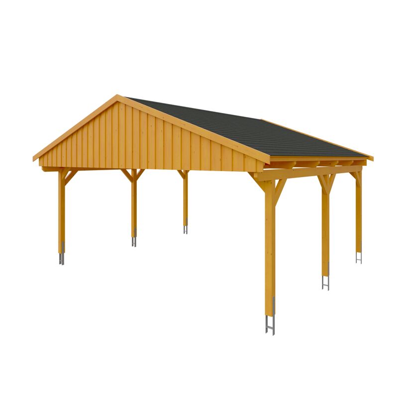 Holzcarport mit schwarzem Dach