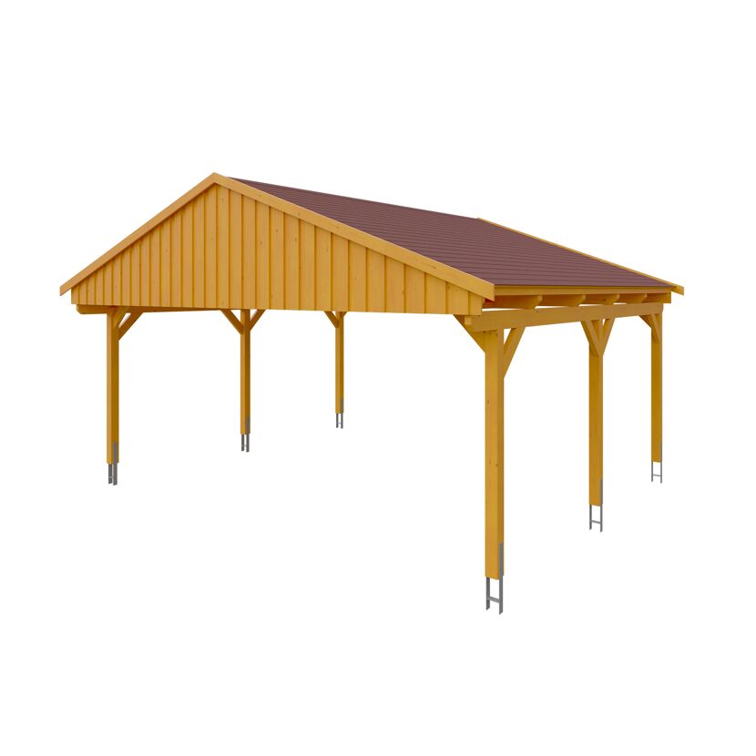 Carport aus Holz mit braunem Dach