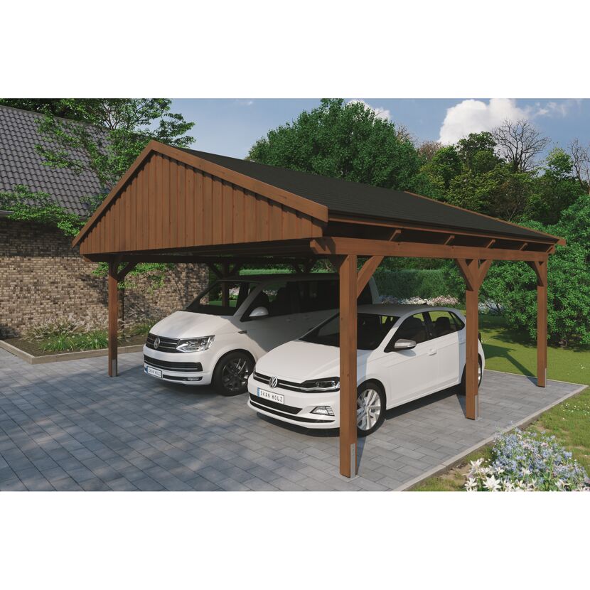 Doppelter Holz-Carport mit zwei Autos