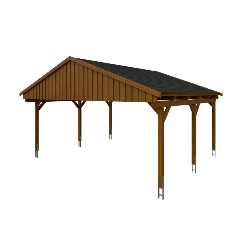 Holzcarport mit schwarzem Dach