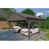 Doppelcarport aus Holz mit geparkten Autos