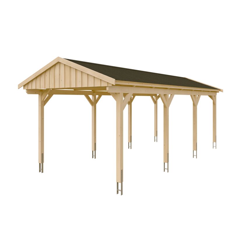 Holzcarport mit braunem Dach
