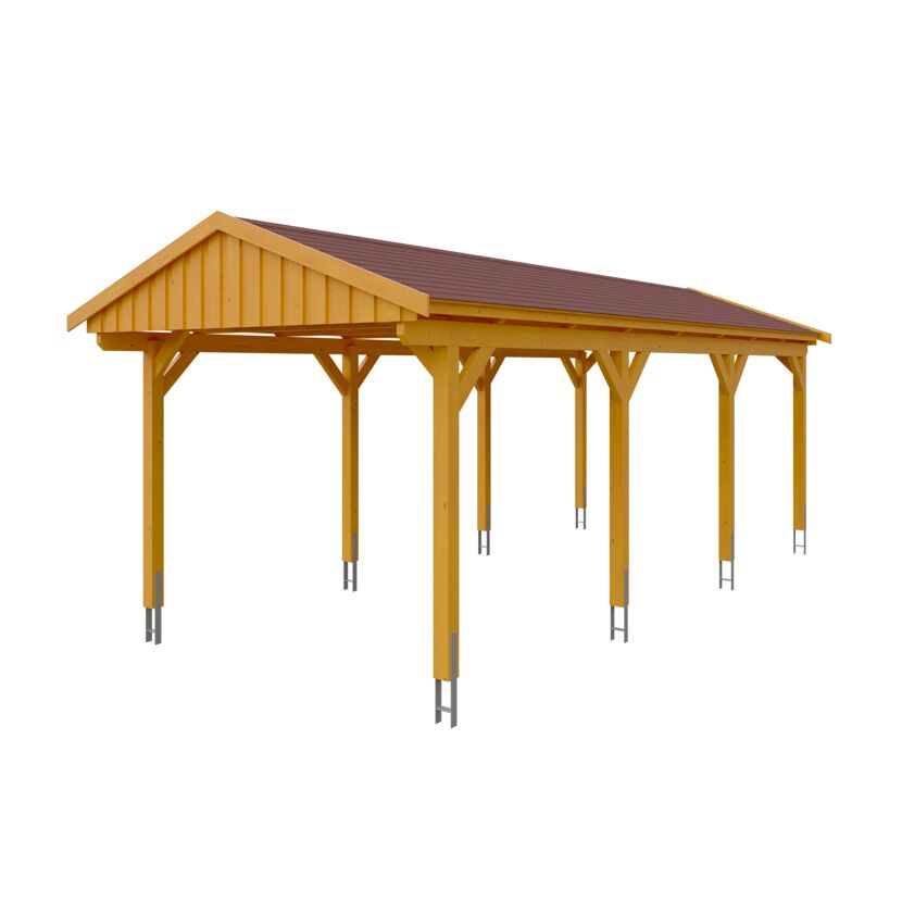 Holzcarport mit braunem Dach