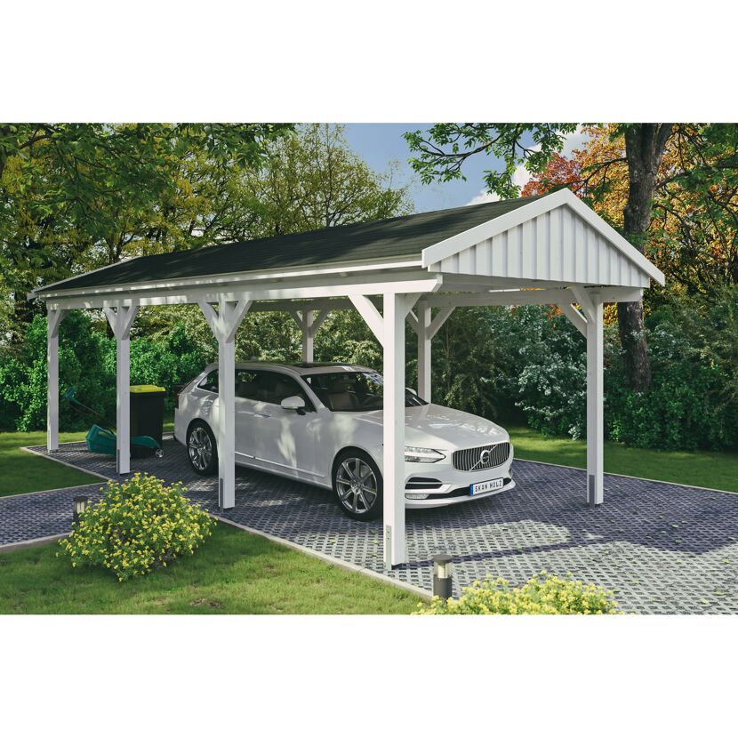 Weißer Auto-Carport mit geparktem Auto