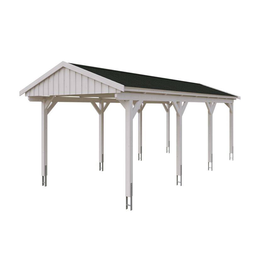Weißer Carport mit schwarzem Dach