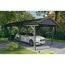 Auto und Rasenmäher unter einem Carport