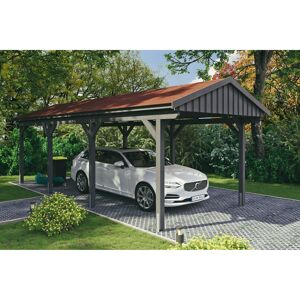 Einzelcarport 'Fichtelberg' 317 x 808 cm schiefergrau mit roten Schindeln