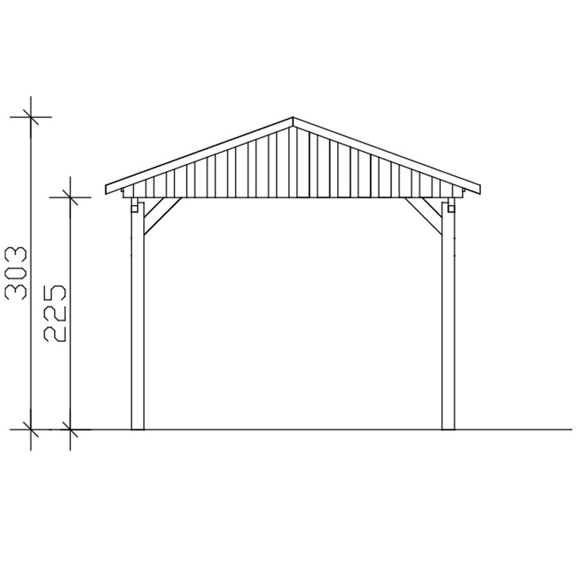 Zeichnung eines Carports mit Satteldach.