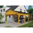 Holzcarport mit Auto und Motorrad