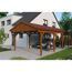 Holzcarport mit Auto und Motorrad