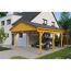 Holzcarport mit Auto und Motorrad