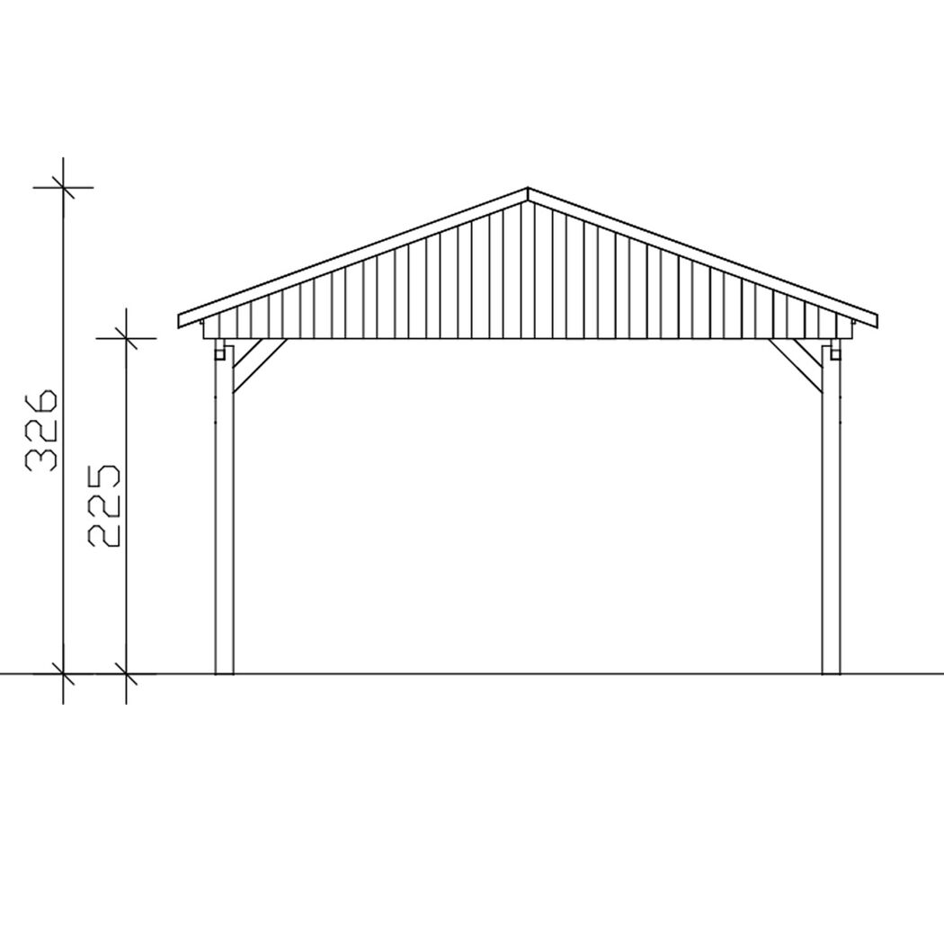 Zeichnung eines Carports mit Satteldach.